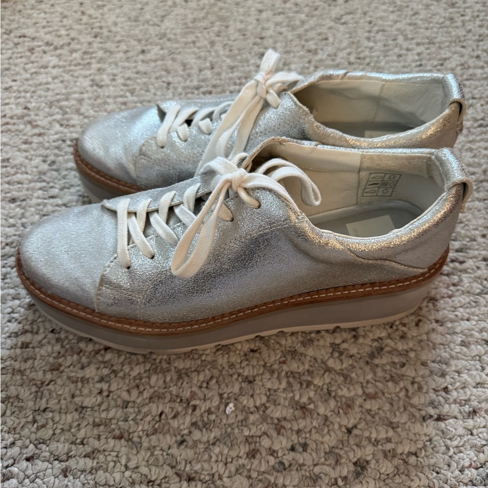 Dolce Vita Twain Platform Sneakers in Light Silver Mettalic Suede